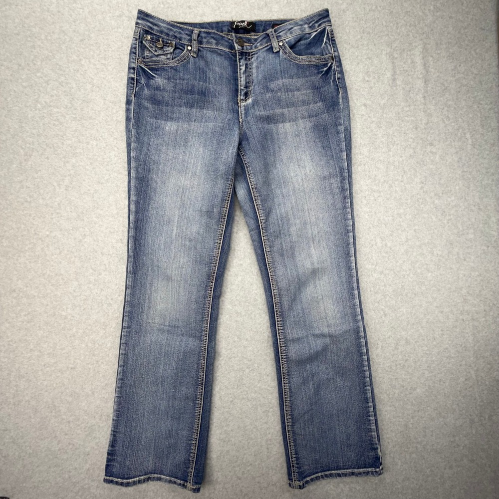 Earl Jean Womens 12AVG Straight Leg Blue Denim Medium Wash Embroidered Pockets